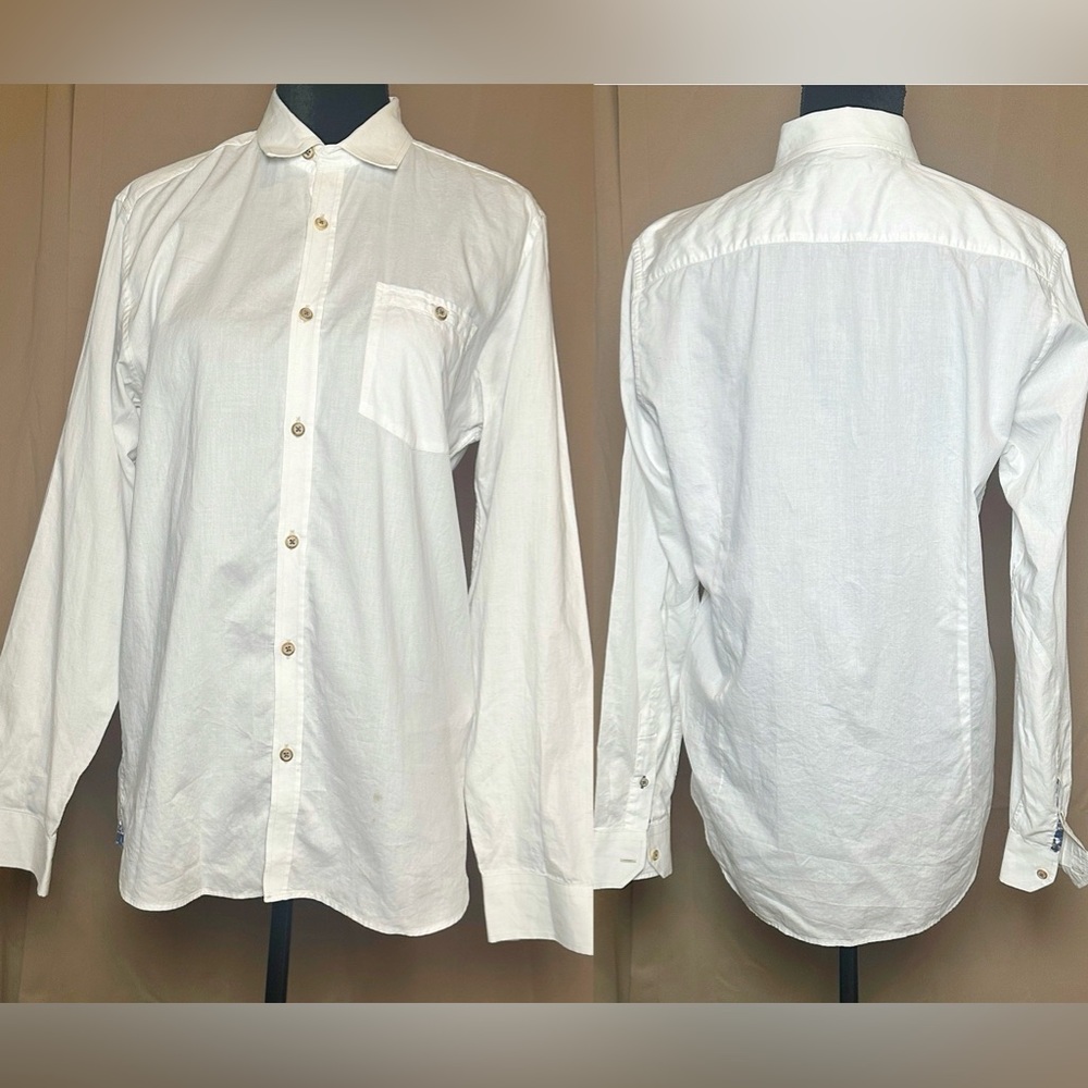 Ted Baker White Button Down Brown Button Large - image 4